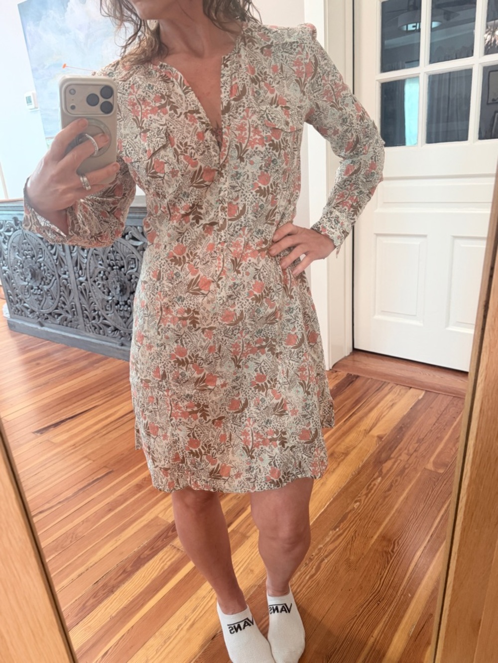 Comptoir Des Cotonniers Peach and Cream Floral Mini Dress